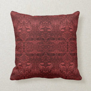 Vintage William Morris Red Peacock Dragon Pattern Throw Pillow