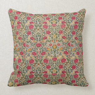 Vintage William Morris Rose Pink Yellow Bird Flor Throw Pillow