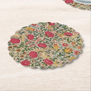 Vintage William Morris Rose Pink Yellow Bird Flora Paper Coaster