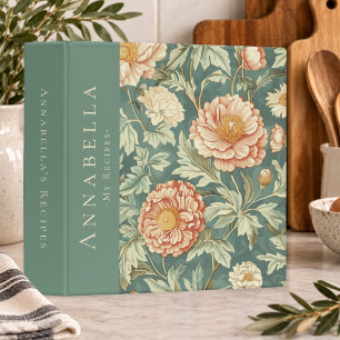Vintage William Morris Sage Floral Monogram Recipe Binder