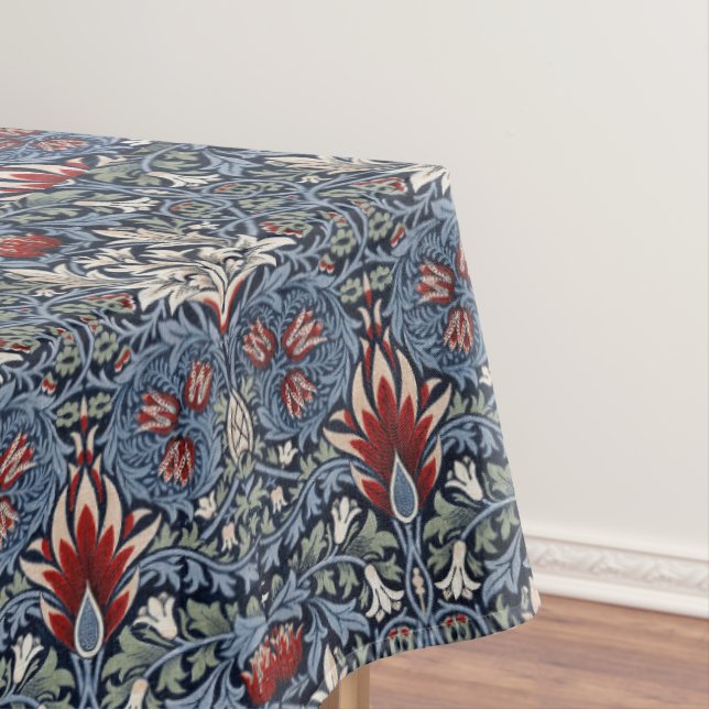 Vintage William Morris Snakeshead Fritillary Red  Tablecloth (In Situ)