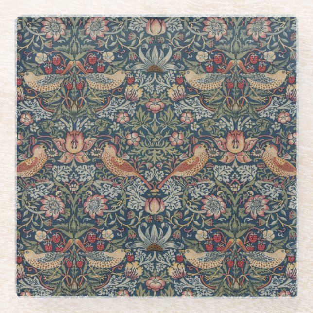 Vintage William Morris Strawberry Thief Glass Coaster (Front)