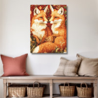 Vintage William Morris Style Two Red Foxes