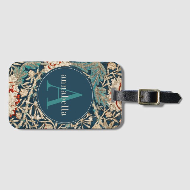Vintage William Morris Tapestry Monogram Luggage Tag (Front Horizontal)