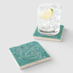 Vintage William Morris Teal Green Botanical Stone Coaster
