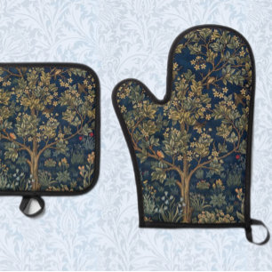 Vintage William Morris–Tree of Life Oven Mitt & Pot Holder Set