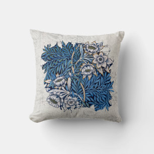 Vintage William Morris Tulip Willow Blue Floral Throw Pillow