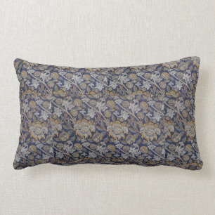 Vintage William Morris Wey Pattern Blue Background Lumbar Pillow