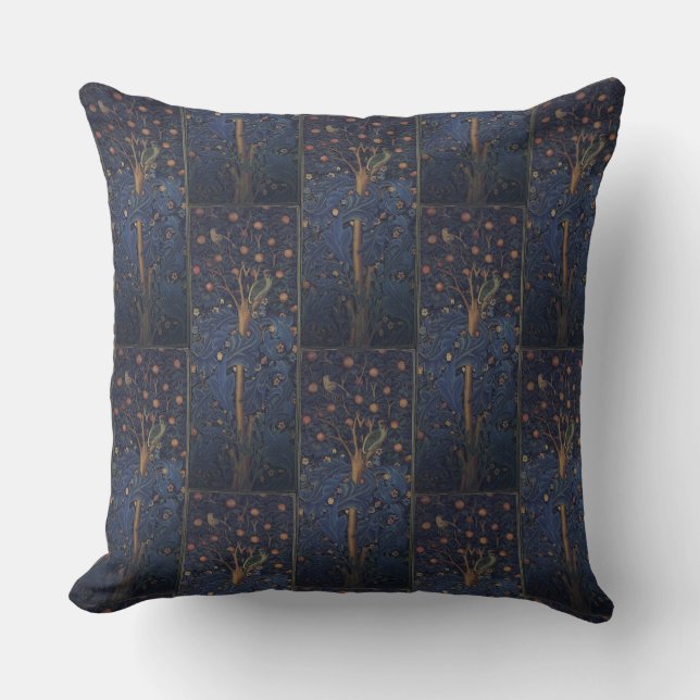 Vintage William Morris Woodpecker Tapestry Throw Pillow (Front)