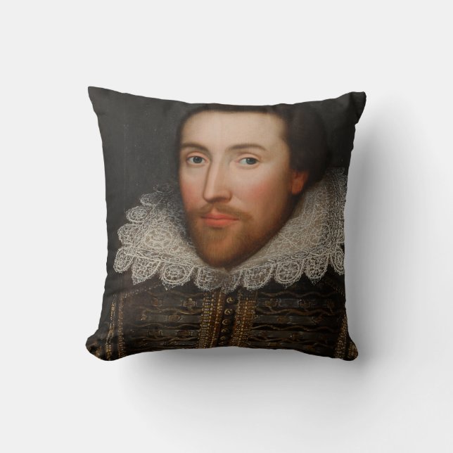 Vintage William Shakespeare Portrait Throw Pillow (Front)