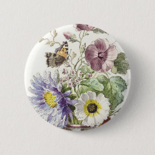 Vintage William van Leen Floral Butterfly Art 2 Inch Round Button