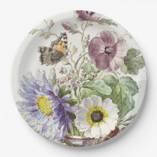 Vintage William van Leen Floral Butterfly Art Paper Plate