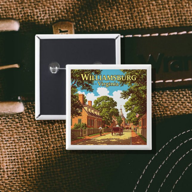 Vintage Williamsburg Virginia 2 Inch Square Button (Creator Uploaded)