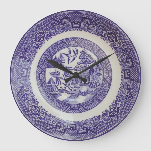 Vintage Willow Pattern Plate Effect Clock (Front)