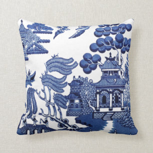 Vintage willow pattern throw pillow