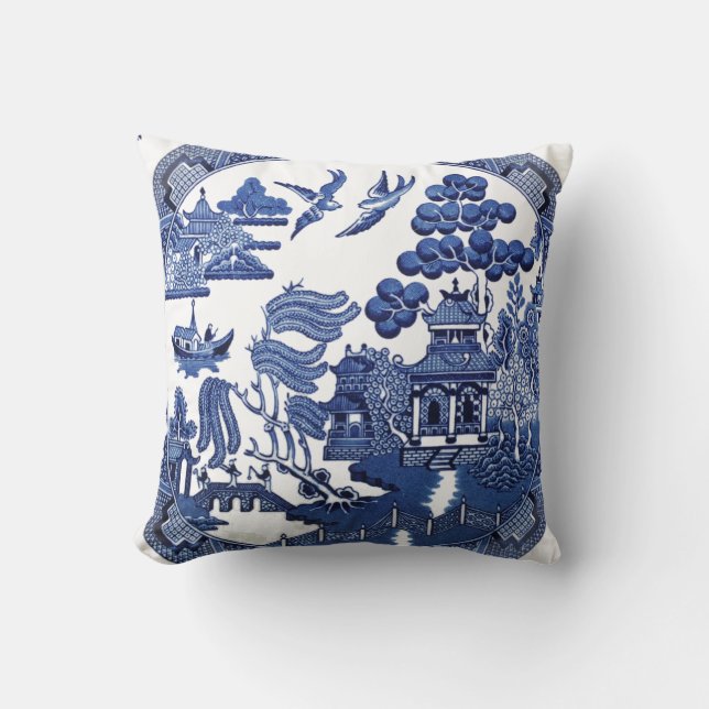 Vintage willow pattern throw pillow (Front)