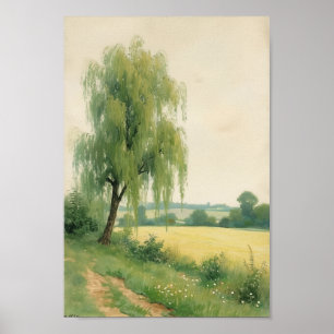 Vintage Willow Tree Country Landscape Art Poster
