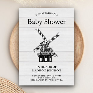 Vintage Windmill Baby Shower Invitation