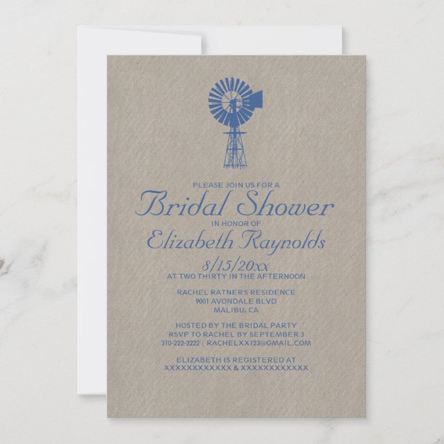 Vintage Windmill Bridal Shower Invitations (Front)