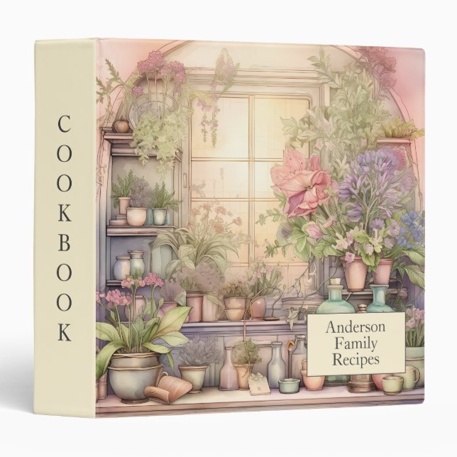 Vintage Window Flowers Family Recipes Cookbook Binder (Front/Spine)