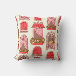 Vintage window pattern illustration throw pillow