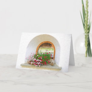 vintage window with flowers card