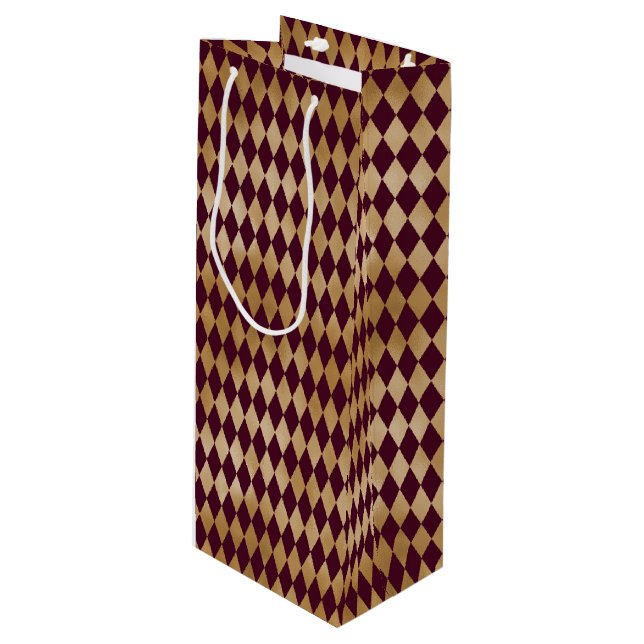 Vintage Wine and Gold Harlequin   Wine Gift Bag (Front Angled)