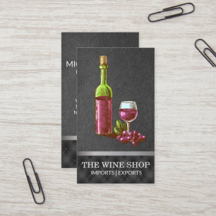 Vintage Wine Bottle and Glass Sketch   Leather Business Card