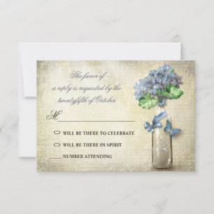 vintage wine bottle & flowers wedding rsvp card
