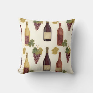 Vintage Wine Bottle Grapevine Pattern Throw Pillow