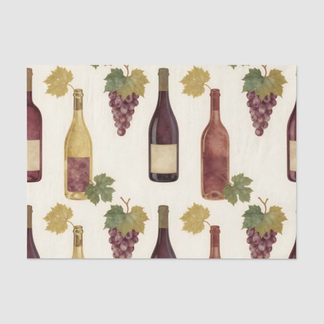 Vintage Wine Bottle Grapevine Pattern Tissue Paper (Front)