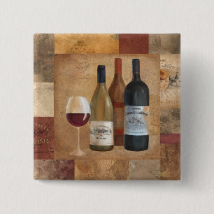 Vintage Wine Bottles and Wine Glass 2 Inch Square Button