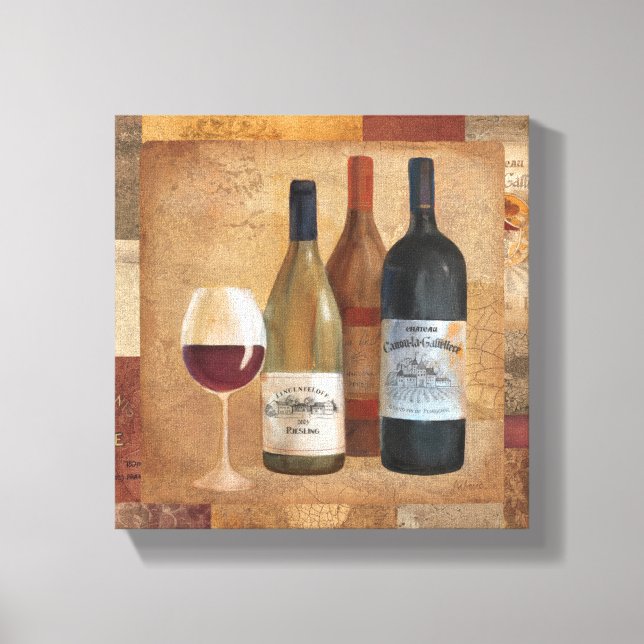 Vintage Wine Bottles and Wine Glass Canvas Print (Front)