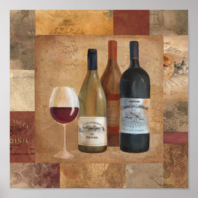 Vintage Wine Bottles and Wine Glass Poster (Front)