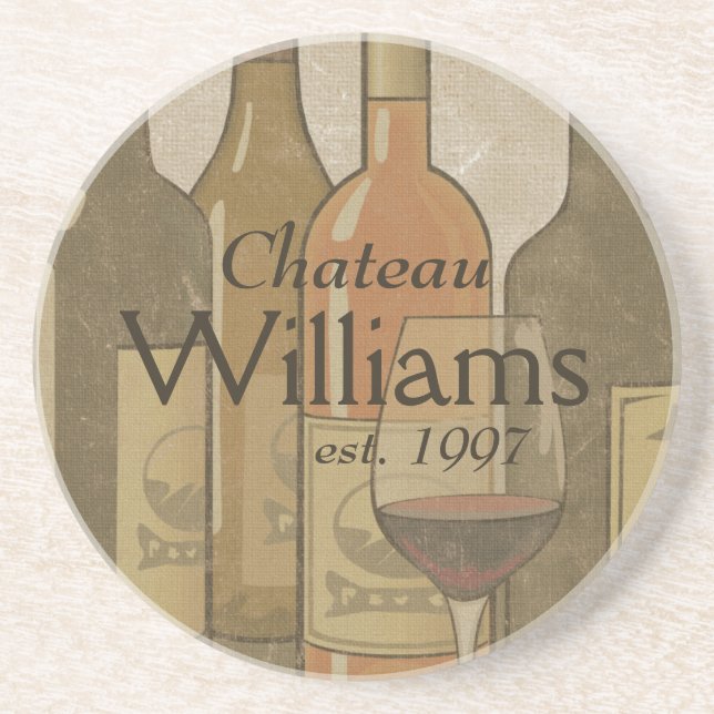Vintage Wine Bottles Personalized Coaster (Front)