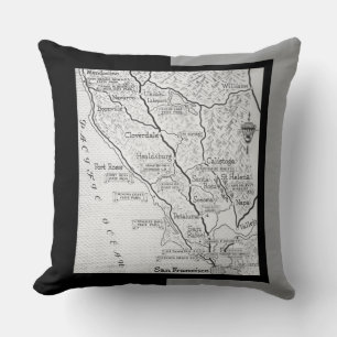 Vintage Wine Country Map Throw Pillow