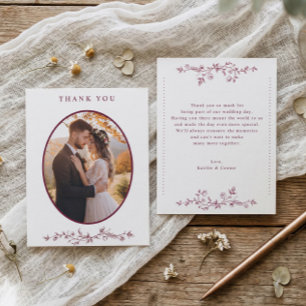 Vintage Wine Red French Floral Wedding Photo Thank You Card