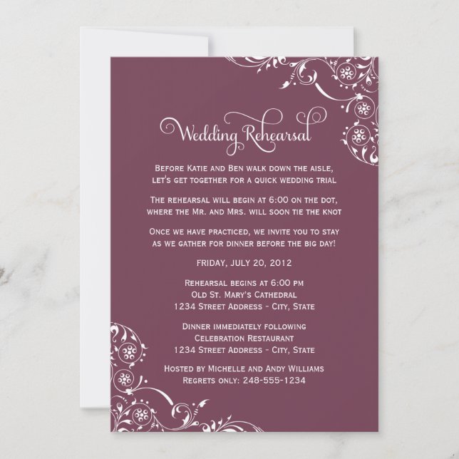 Vintage Wine Scrolls Wedding Rehearsal and Dinner Invitation (Front)
