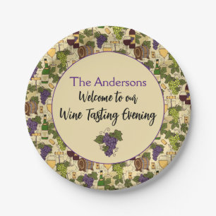 Vintage Wine Tasting Party Custom Name Paper Plate