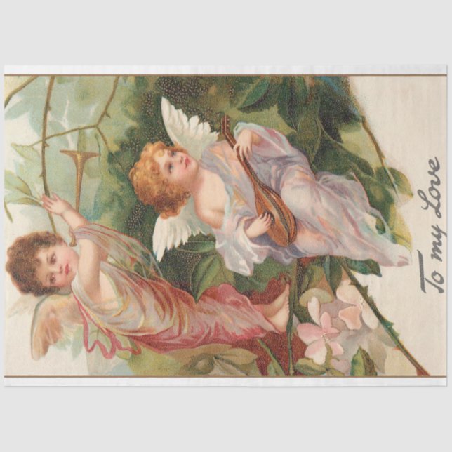 Vintage Winged Cherubs with Instruments Tissue Paper (Front)