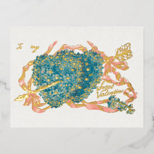 Vintage Winged Cupids and Violets Valentine Foil Holiday Postcard