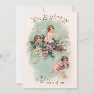 Vintage Winged Cupids and Violets Valentine Holiday Card
