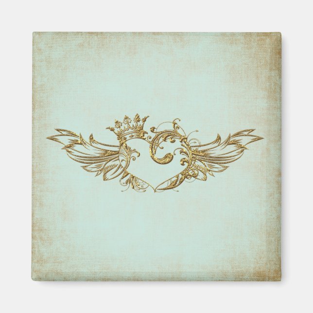 Vintage Winged Heart Aqua Cream Magnet (Front)