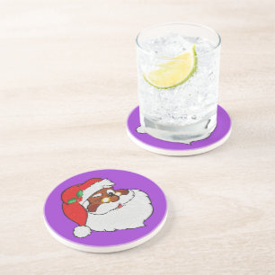 Vintage Winking Black Santa Pop Art Coaster