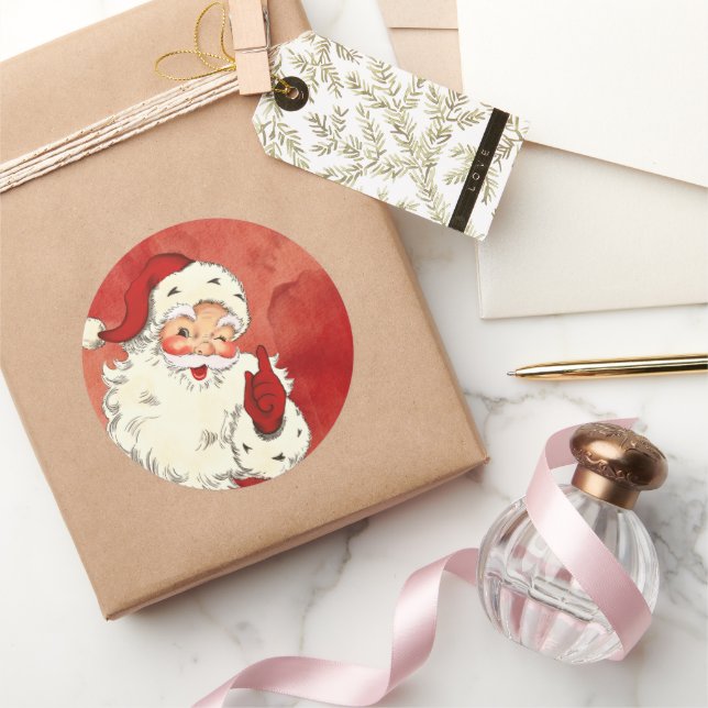 Vintage Winking Santa  Classic Round Sticker (Gifting)