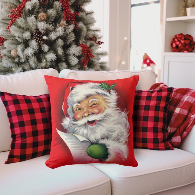 Vintage Winking Santa Claus Throw Pillow (Vintage Winking Santa Claus Throw Pillow)