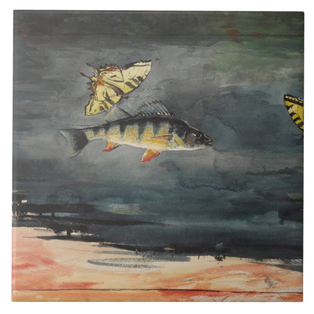Vintage Winslow Homer Fish and Butterflies Tile (Front)