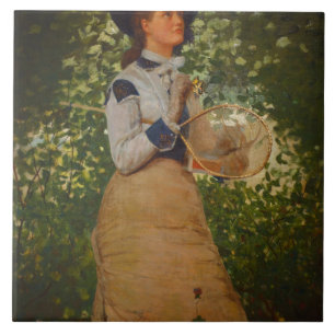 Vintage Winslow Homer The Butterfly Girl Tile