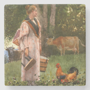 Vintage Winslow homer The Milk Maid Stone Coaster