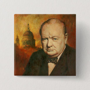 Vintage Winston Churchill Badge 2 Inch Square Button